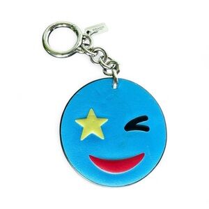Coach Leather Blue Winking Emoji Keychain